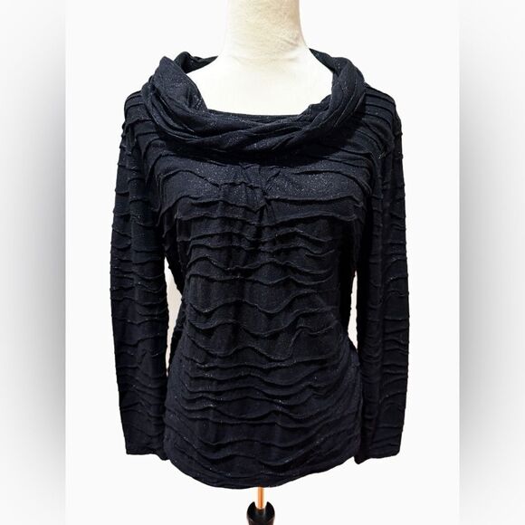 Investments cowl neck long sleeve metallic top - Picture 1 of 7